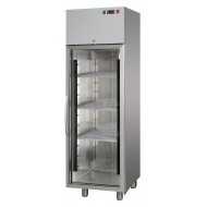 ARMADIO FRIGO - CAPACITA' 400 LITRI - INTERAMENTE IN ACCIAIO INOX AISI 304 - GASTRONORM GN 1/1 (530 X 325 mm) - 1 PORTA IN VETRO CHIUSURA AUTOMATICA - ILLUMINAZIONE NEON INTERNA - TEMPERATURA 0°/+10° - REFRIGERAZIONE VENTILATA - SBRINAMENTO AUTOMATICO - DIMENSIONI CM L60 X P62 X H 190/208