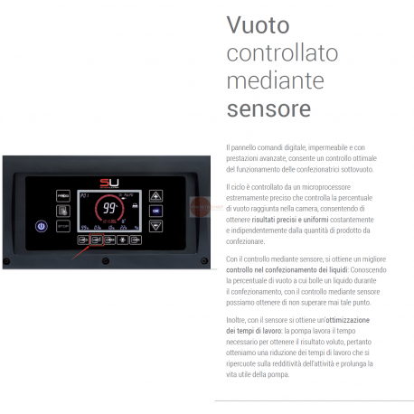 SOTTOVUOTO A CAMPANA - STRUTTURA IN ACCIAIO INOX - POMPA BUSH DA 63 m³/h. - DOPPIA BARRA SALDANTE 581 + 581 mm - DISPLAY DIGITALE CON INDICATORE DELLA PERCENTUALE DEL VUOTO - IDEALE ANCHE PER LIQUIDI - POTENZA 1500 W - DIMENSIONI ESTERNE CM L 96 X P 75,7 X H 99,8 SOTTOVUOTO A CAMPANA - STRUTTURA IN ACCIAIO INOX - POMPA BUSH DA 63 m³/h. - DOPPIA BARRA SALDANTE 581 + 581 mm - DISPLAY DIGITALE CON INDICATORE DELLA PERCENTUALE DEL VUOTO - IDEALE ANCHE PER LIQUIDI - POTENZA 1500 W - DIMENSIONI ESTERNE CM L 96 X P 75,7 X H 99,8