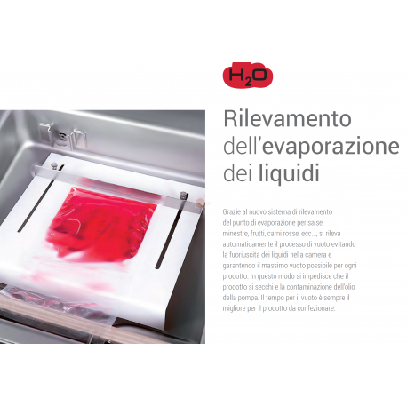 SOTTOVUOTO A CAMPANA - STRUTTURA IN ACCIAIO INOX - POMPA BUSH DA 20 m³/h. - BARRA SALDANTE 420 mm - DISPLAY TOUCH SCREEN RETROILLUMINATO PROGRAMMABILE E CON INDICATORE DELLA PERCENTUALE DEL VUOTO - IDEALE ANCHE PER LIQUIDI - POSSBILITA' DEL GAS INERTE E STAMPANTE TERMICA (OPTIONAL) - POTENZA 750 W - DIMENSIONI ESTERNE CM L 48,4 X P 52,9 X H 44,8
