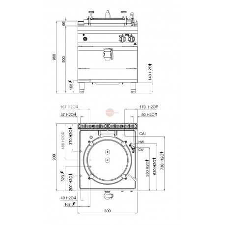 PENTOLA A GAS RISCALDAMENTO DIRETTO - CAPACITA' 100 LT - POTENZA 21 KW - STRUTTURA INTERAMENTE IN ACCIAIO INOX AISI 304 18/10 - DIMENSIONI cm L 80 X P 90 X H 85