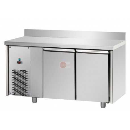 TAVOLO REFRIGERATO CON ALZATINA - IN ACCIAIO INOX AISI 304 -MOTORE A SX- TEMP. -18°/-22°-CAPACITA' 310 LT -DIMEN. CM L142 X P71,5 X H95/102