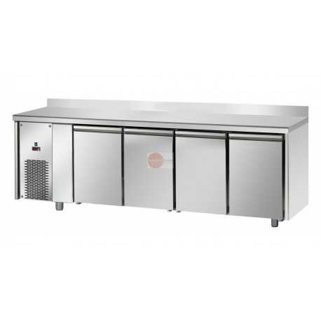 TAVOLO REFRIGERATO CON ALZATINA - IN ACCIAIO INOX AISI 304 -MOTORE A SX- TEMP. -18°/-22°-CAPACITA' 670 LT -DIMEN. CM L232 X P71,5 X H95/102