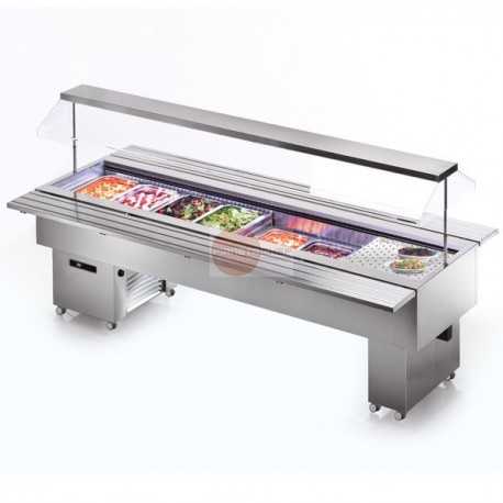 ISOLA BUFFET REFRIGERATA - STRUTTURA IN ACCIAIO INOX AISI 304 - IDEALE PER BACINELLE GASTRONORM - ILLUMINAZIONE LED - CENTRALINA SOFT/TOUCH - CAPPA MOTORIZZATA - TEMPERATURA +4°/+10°