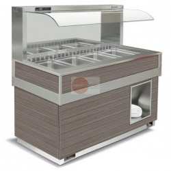 ISOLA BUFFET REFRIGERATA - CAPPA FISSA IN VETRO - COSTRUZIONE ACCIAIO INOX - PANNELLI MULTISTRATO FINITURA IN LEGNO - COLORE PINO ARTICO - ILLUMINAZIONE LED - REFRIGERAZIONE STATICA - SBRINAMENTO AUTOMATICO - TEMPERATURA +4°/+10°