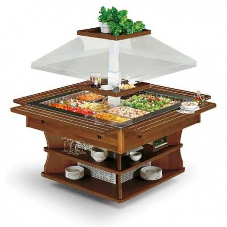 ISOLA BUFFET REFRIGERATA - STRUTTURA ESTERNA IN LEGNO - VASCA IN ACCIAIO INOX - CAPPA MOTORIZZATA - ILLUMINAZIONE LED - TEMPERATURA +4°/+10° - REFRIGERAZIONE STATICA - SBRINAMENTO AUTOMATICO