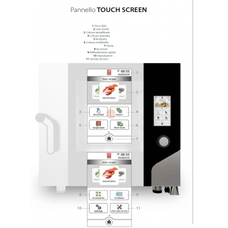 FORNO COMPATTO ELETTRICO - COMBINATO CONVEZIONE - CON VAPORE DIRETTO - FULL OPTIONAL - CAPACITA' 6 TEGLIE GN 1/1 - COMANDI TOUCH SCREEN