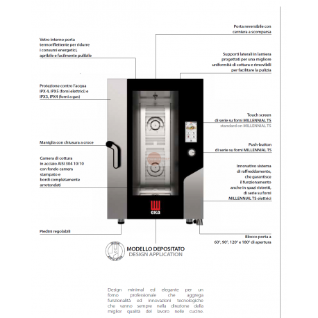 FORNO COMPATTO ELETTRICO - COMBINATO CONVEZIONE - CON VAPORE DIRETTO - FULL OPTIONAL - CAPACITA' 10 TEGLIE GN 1/1 - COMANDI TOUCH SCREEN