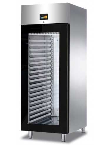 ARMADIO FERMALIEVITAZIONE - FERMALIEVITA - CON PORTA IN VETRO - CAPACITA' 40 TEGLIE 60 X 40 OPPURE 20 TEGLIE 60 X 80 - TEMPERATURA -10°/+40°- UMIDITA' 55/95% - STRUTTURA INTERAMENTE IN ACCIAIO INOX AISI 304 - DIMENSIONI CM L 79 X P 100 X H 207- CON UMIDIFICATORE