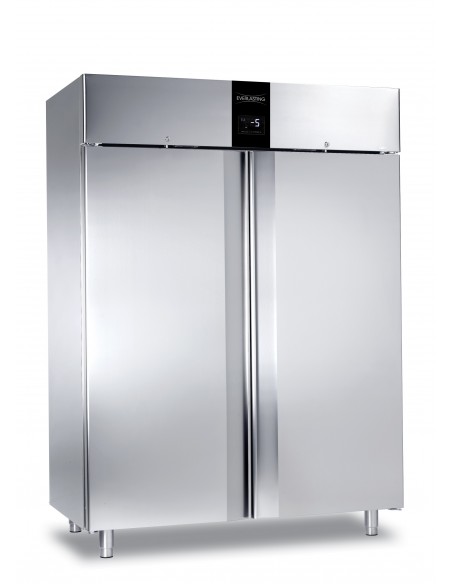 ARMADIO FRIGO - INTERAMENTE IN ACCIAIO INOX AISI 304 - GASTRONORM GN 2/1 ( 650 X 530 mm ) - ISOLAMENTO 75 mm - CAPACITA' 1400 LT - TEMPERATURA -2°/+10° - 2 PORTE CON SERRATURA - ILLUMINAZIONE INTERNA - DISPLAY CON FUNZIONE HACCP - FUNZIONE RAFFREDDAMENTO RAPIDO OVERCOOLING - REFRIGERAZIONE VENTILATA - SBRINAMENTO INTELLIGENTE - DIMENSIONI CM L 150 X P 81,5 X H 210