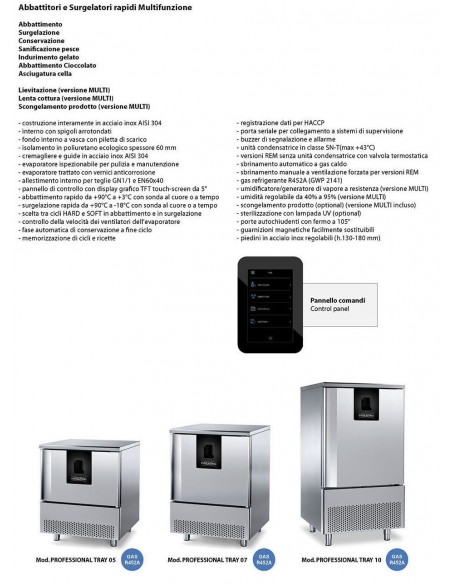 ABBATTITORE DI TEMPERATURA-CAPACITA' 10 TEGLIE GN 1/1 - 60X40 - O 12 VASCHETTE DA 5 LT-TEMPER. +3°/-18° -DIMENSIONI CM L78 X P86 X H146