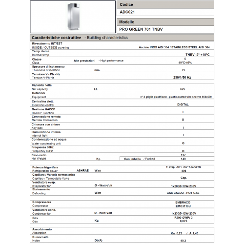 ARMADIO FRIGO CLASSE A CAPACITA' 700...
