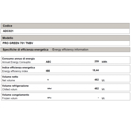 ARMADIO FRIGO CLASSE A CAPACITA' 700...